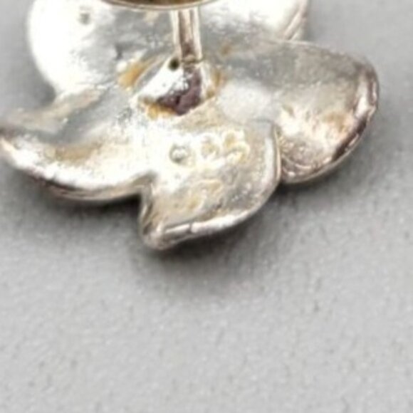 Floral Sterling Silver Stud Earrings Cubic Zirconia Center Marked 925 - Picture 3 of 4